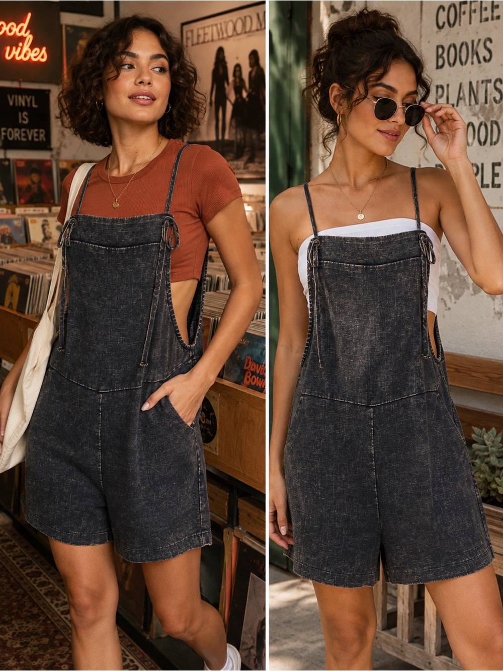 Zenana Outfitters Washed Black Denim Short Overalls